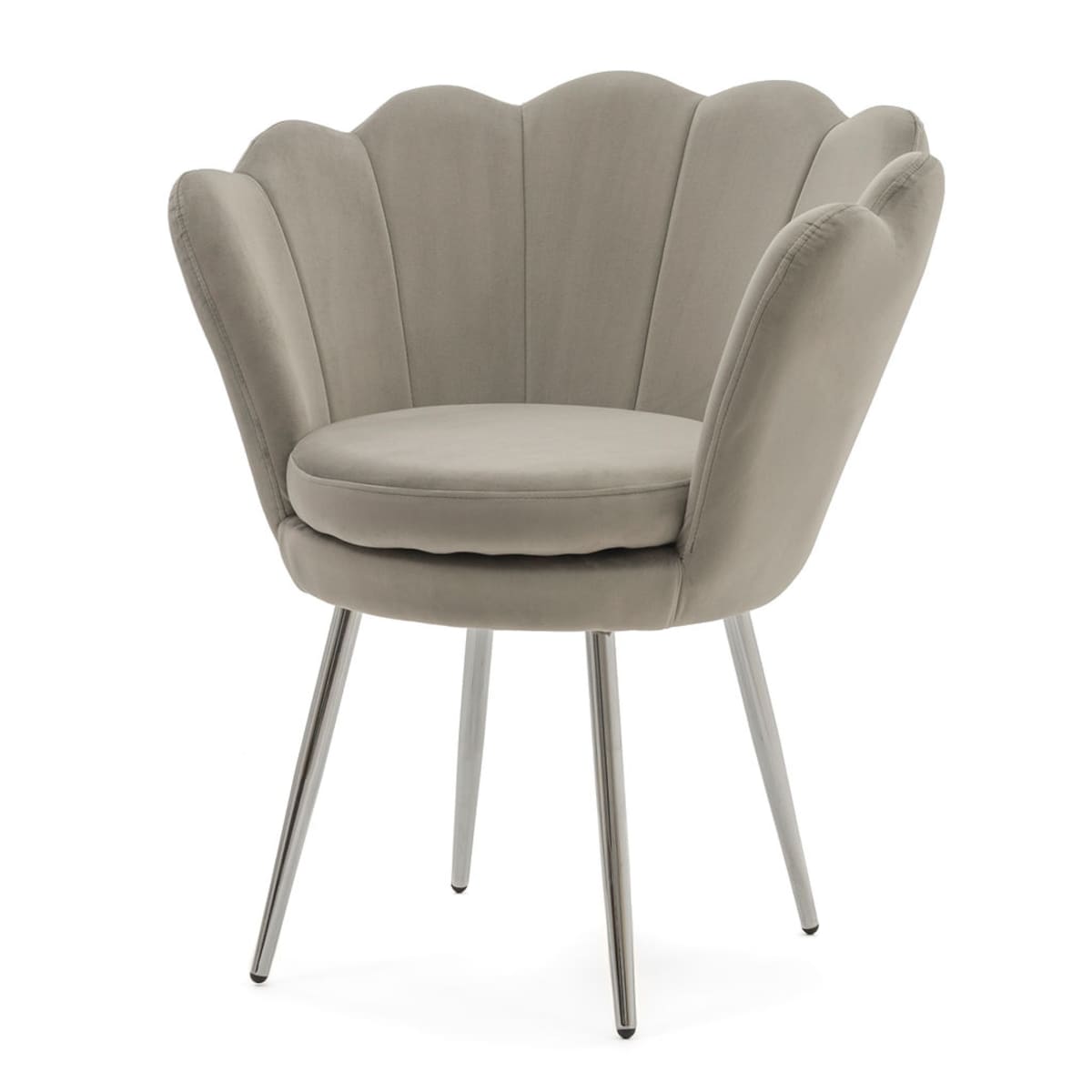 KRZESŁO TAPICEROWANE WELUROWE KOLOR SZARY SHELL NOGI CHROME STYL GLAMOUR