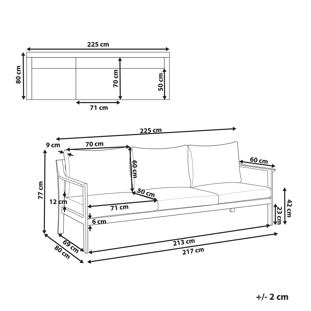 Sofa ogrodowa dla 3 osób KIATO Metal Jasnoszary