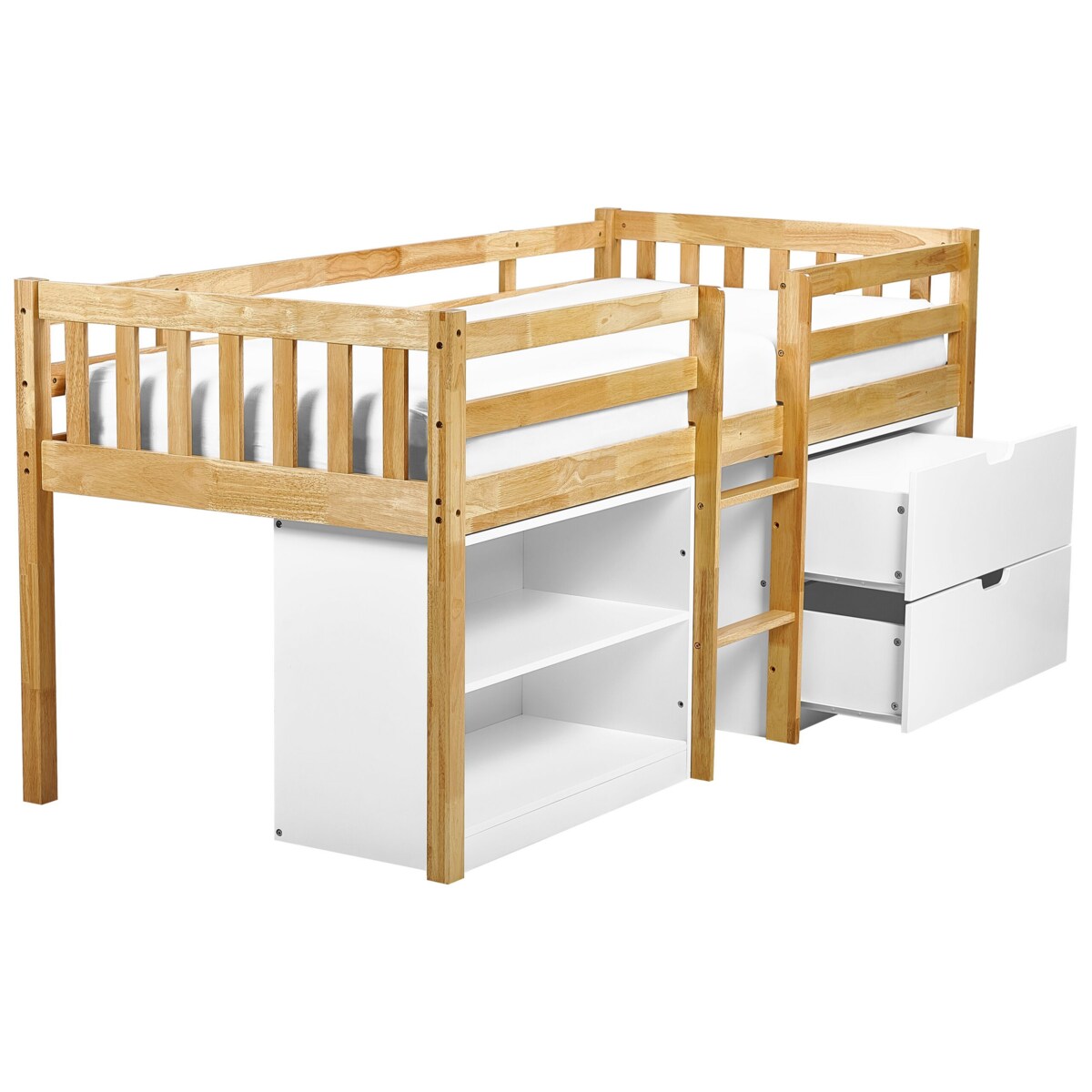 Łóżko dziecięce na podwyższeniu z szufladami drewniane 90 x 200 cm jasne drewno SUSVILLE