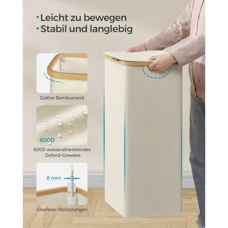 Kosz na pranie z pokrywką, Kremowo biały, 90L (42x32x70, 5 cm)