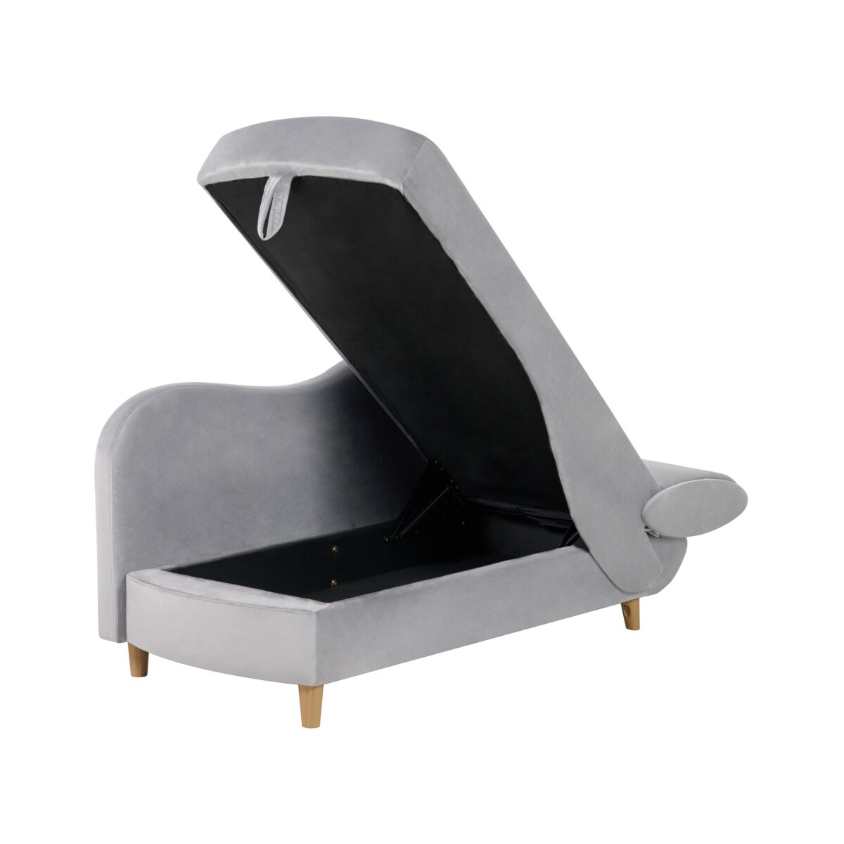 Szezlong z pojemnikiem welurowy prawostronny jasnoszary MERI II