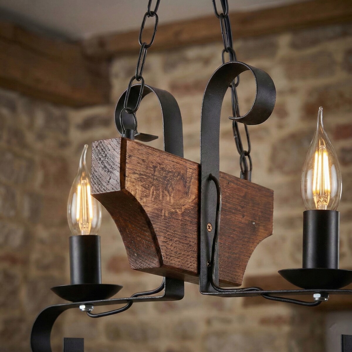 drewniana lampa wisząca 2 punktowa edylit vintage