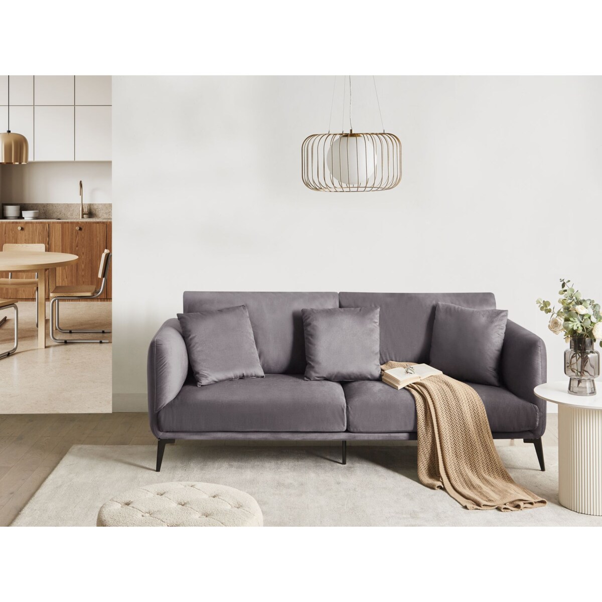 Sofa 3-osobowa welurowa beżowoszary BODUM