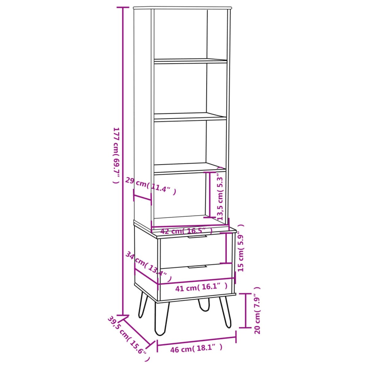 vidaXL Regał na książki New York, szary, lite drewno sosnowe