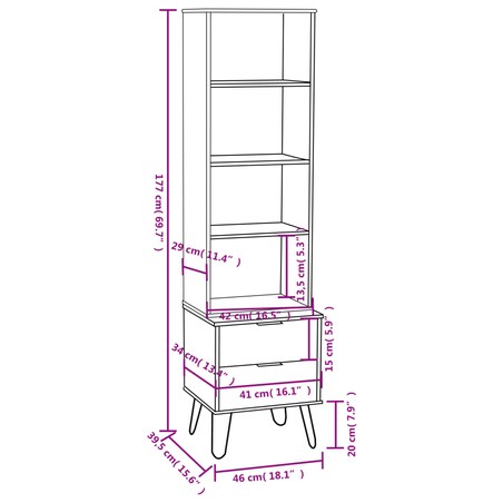 vidaXL Regał na książki New York, szary, lite drewno sosnowe