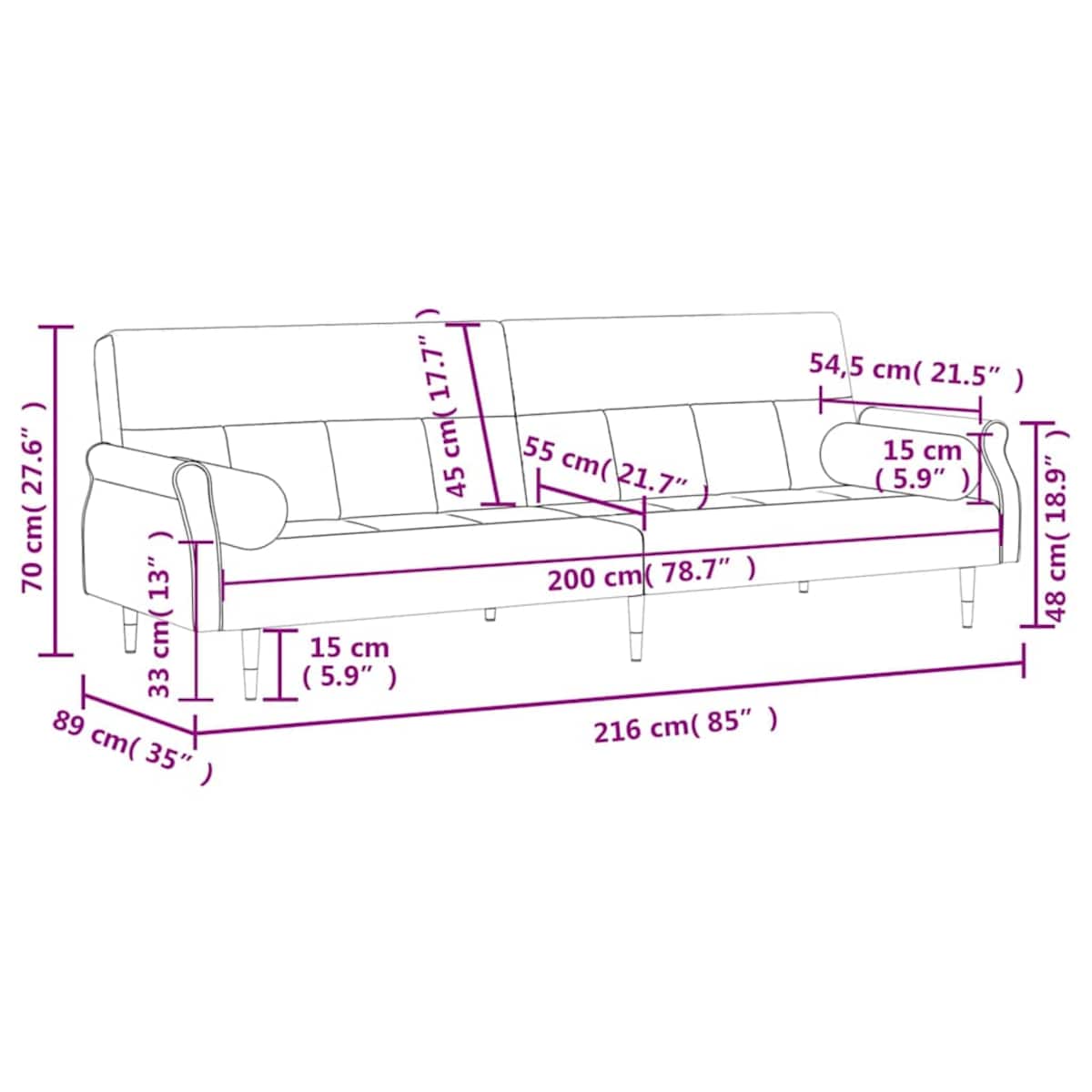 vidaXL Rozkładana kanapa z poduszkami, ciemnoszara, obita aksamitem