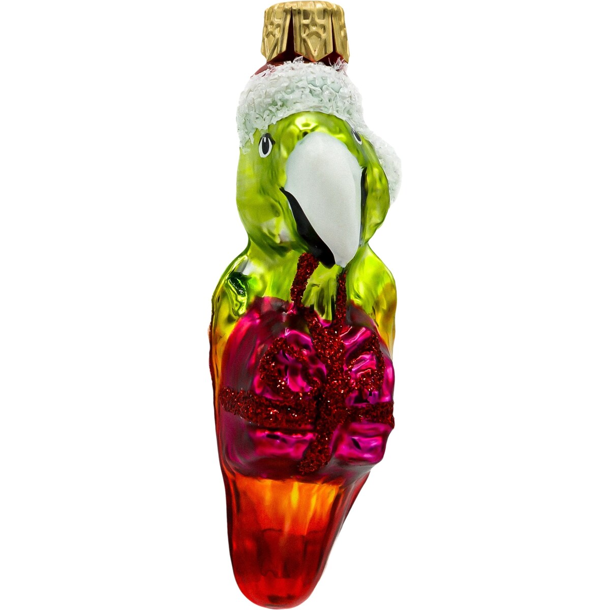 Bombka choinkowa: Świąteczna Papuga z prezentem