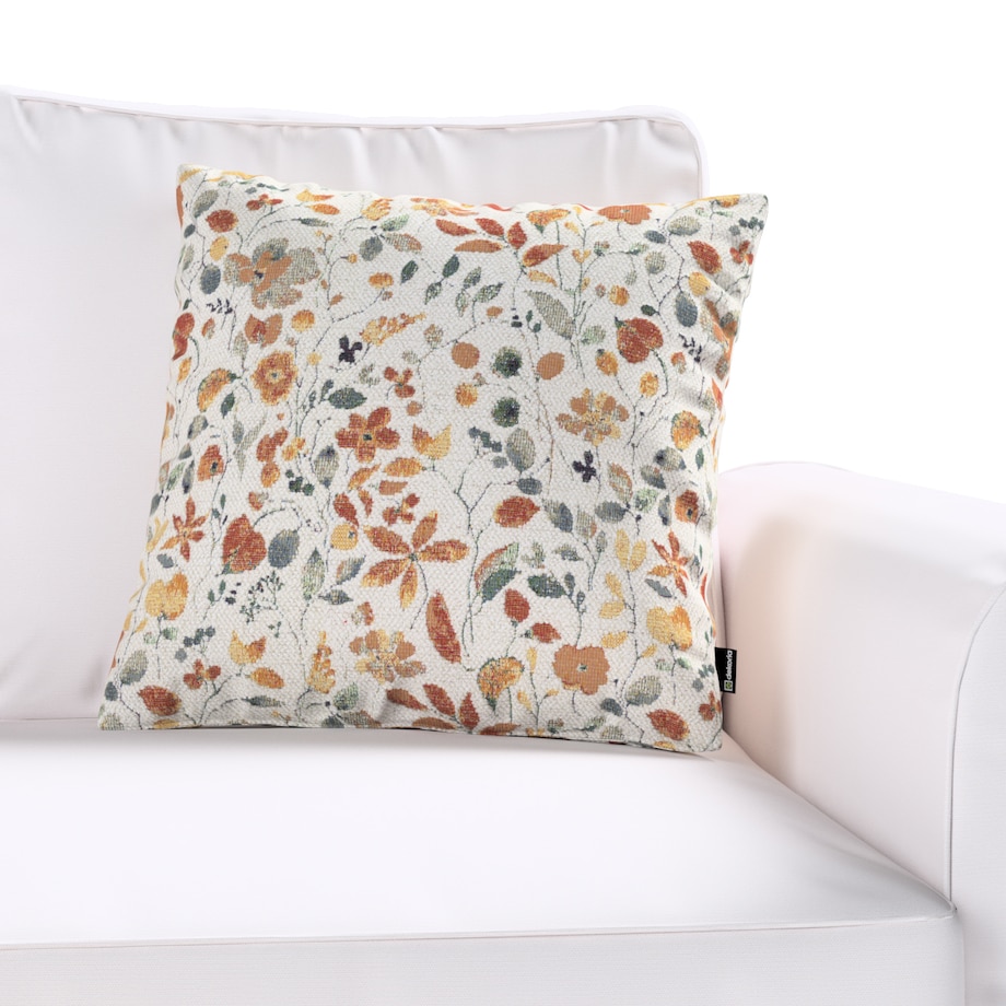 Poszewka Wera na poduszkę 45x45 pomarańczowo-zielone kwiaty na kremowym tle