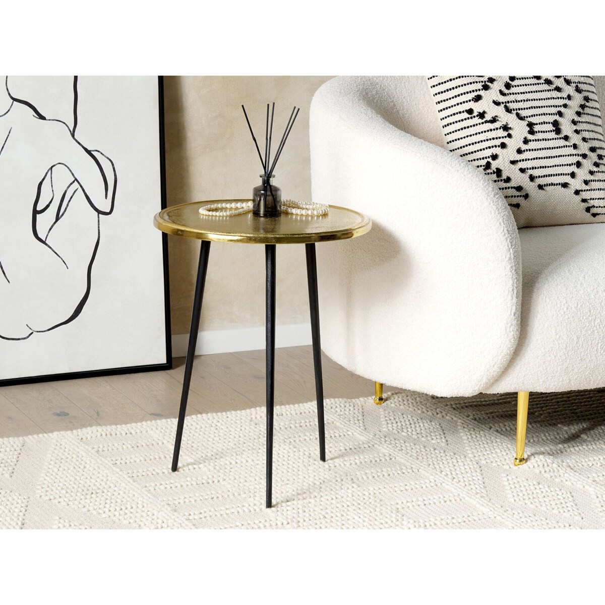 Stolik pomocniczy metalowy złoty z czarnym TELFER