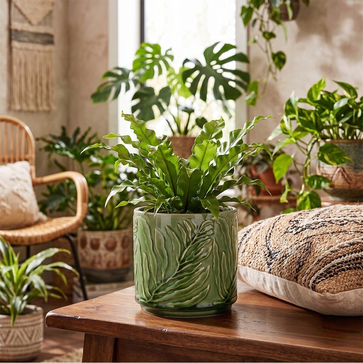 OSŁONKA NA DONICZKĘ CERAMICZNA ZIELONA 14cm NA KWIATY PARAPET BALKON ZIOŁA