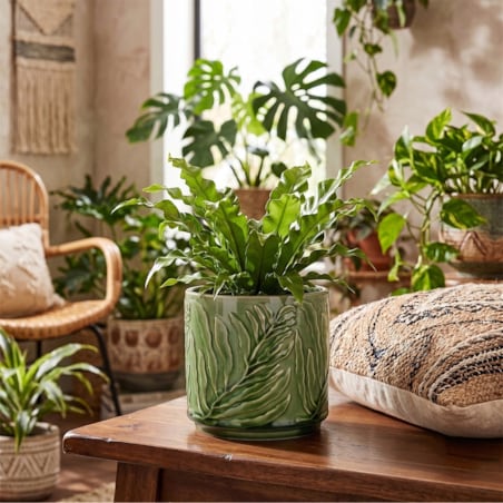 OSŁONKA NA DONICZKĘ CERAMICZNA ZIELONA 14cm NA KWIATY PARAPET BALKON ZIOŁA
