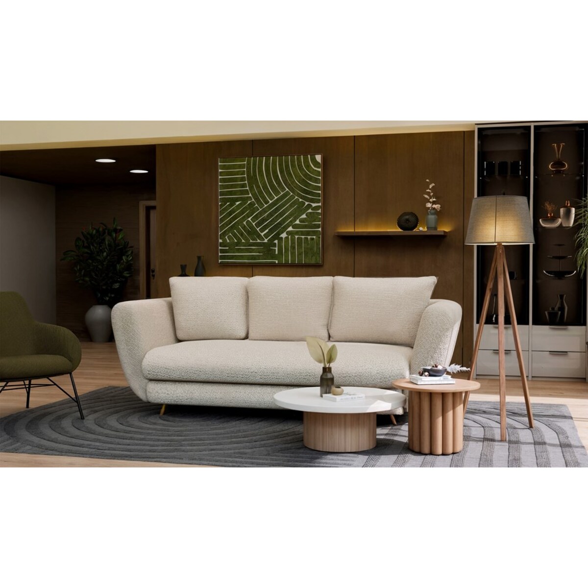 SOFA SARIS 3-OSOBOWA Z FUNKCJĄ SPANIA BEŻOWA NOGA ZŁOTA DO SALONU DO POKOJU