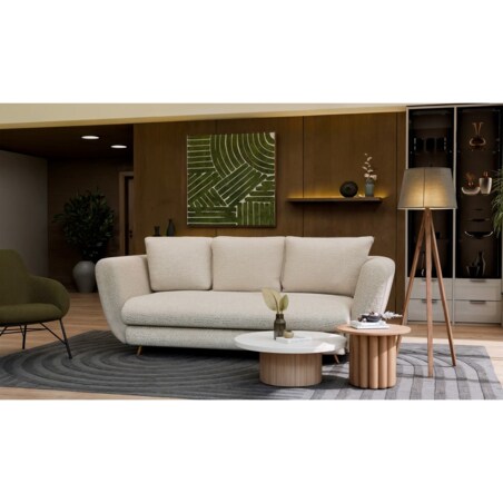 SOFA SARIS 3-OSOBOWA Z FUNKCJĄ SPANIA BEŻOWA NOGA ZŁOTA DO SALONU DO POKOJU