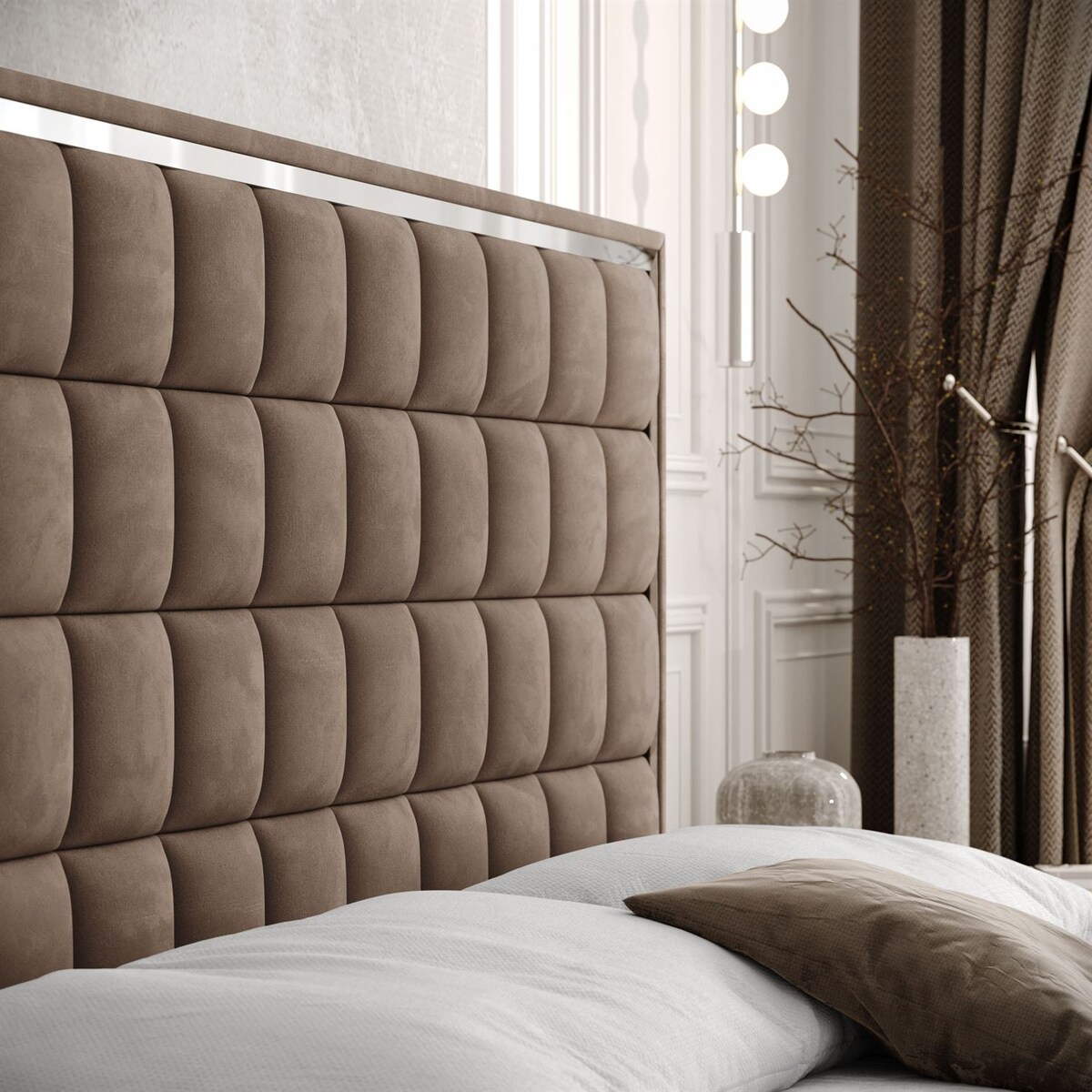 Łóżko kontynentalne ISADORA SILVER, pojemnik na pościel, 180x200, RV 176, topper