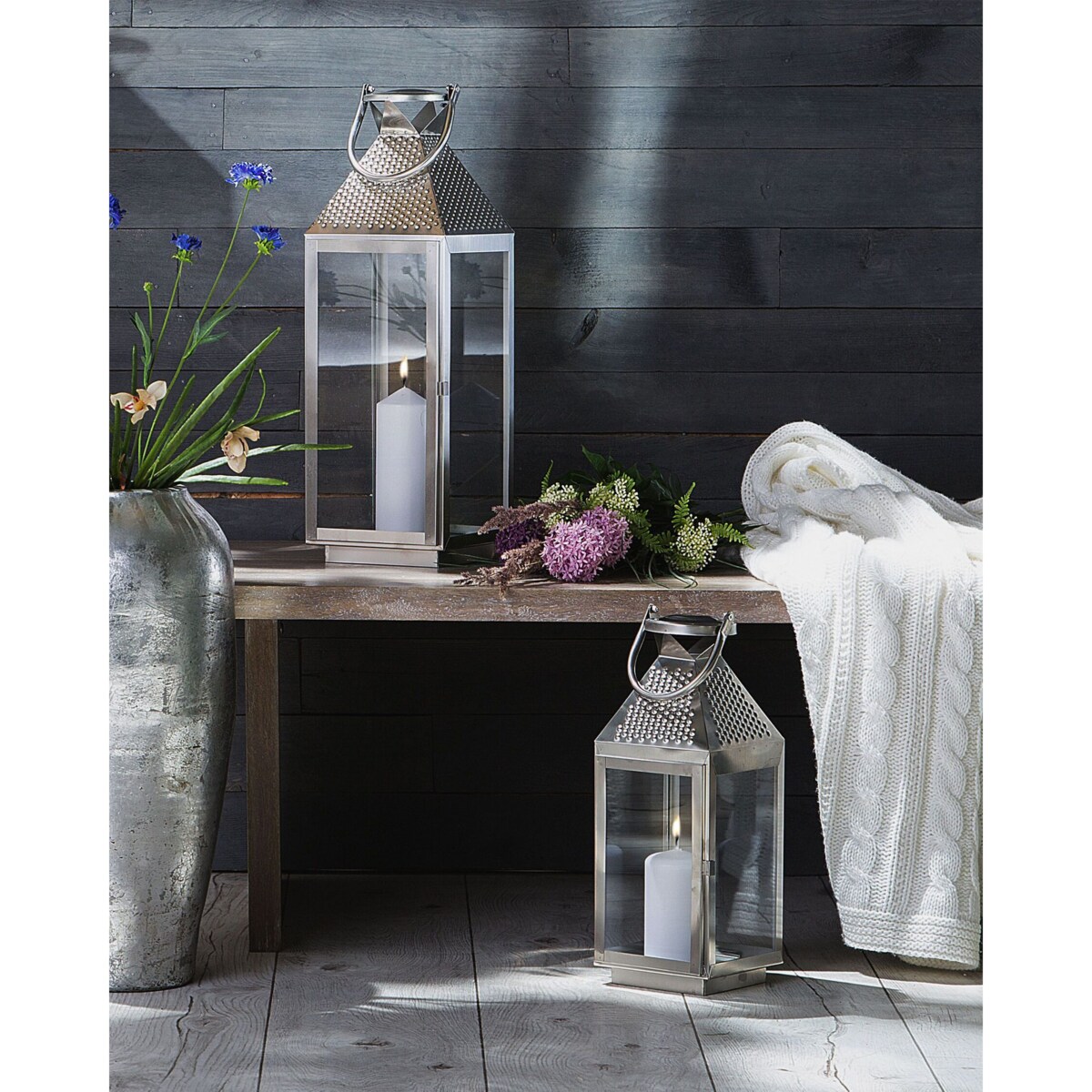 Lampion stalowy 55 cm srebrny BALI