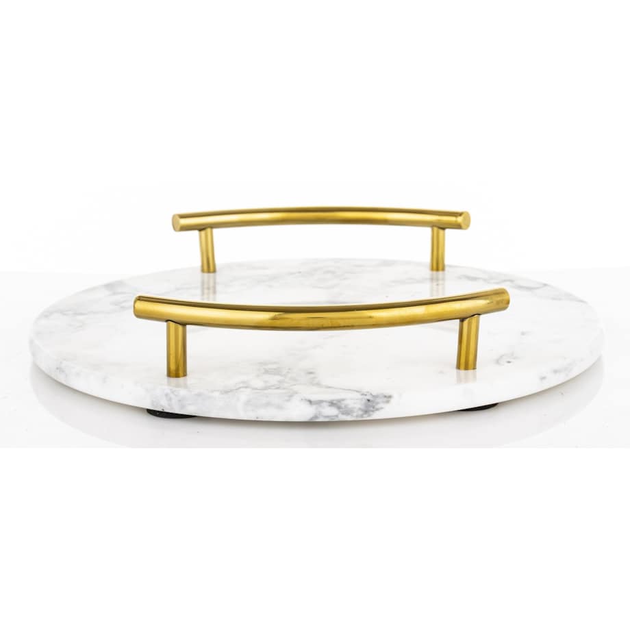 Taca okrągła marmurowa 25,5x25,5x5,5 cm ze złotymi uchwytami