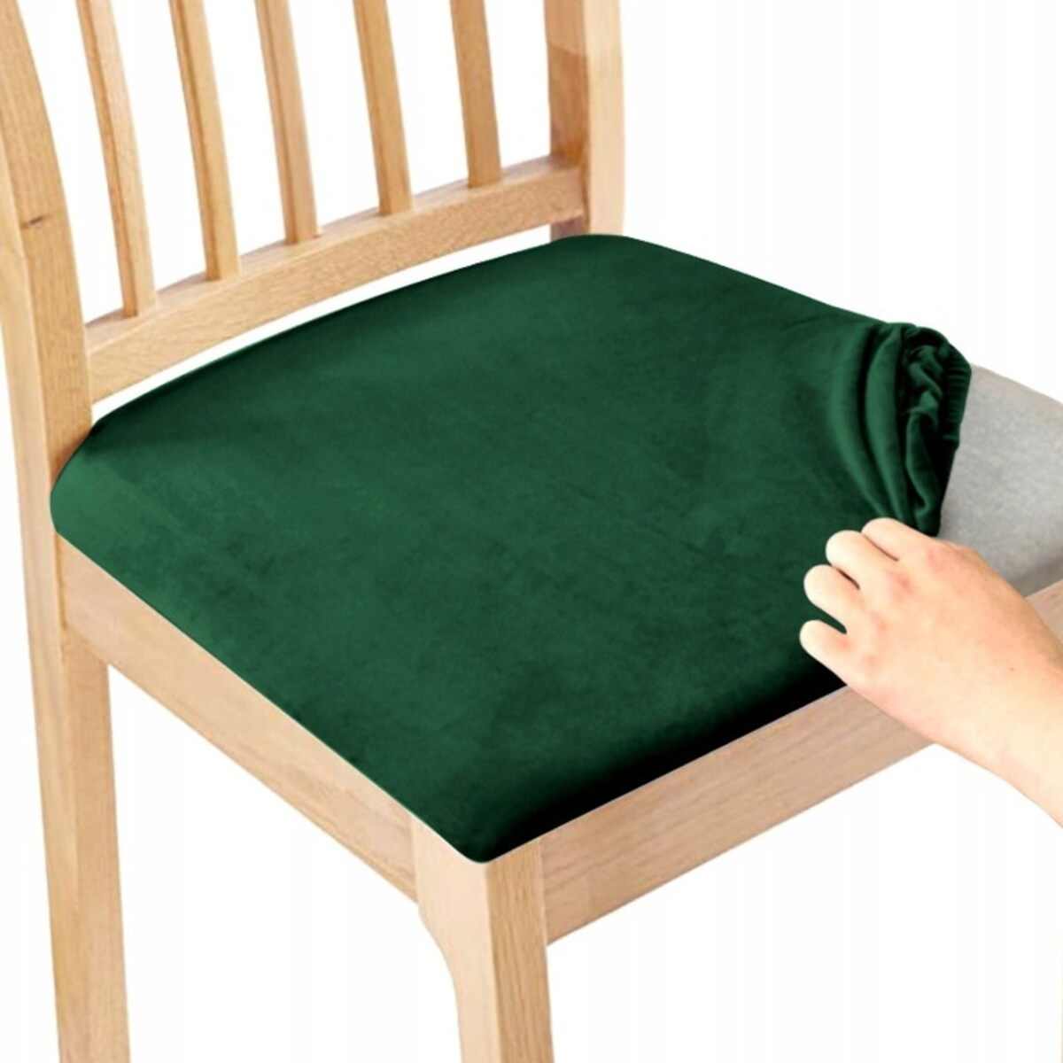 POKROWIEC NA SIEDZISKO 40x40cm BUTELKOWA ZIELEŃ WELUR ELASTYCZNY [26Z1]