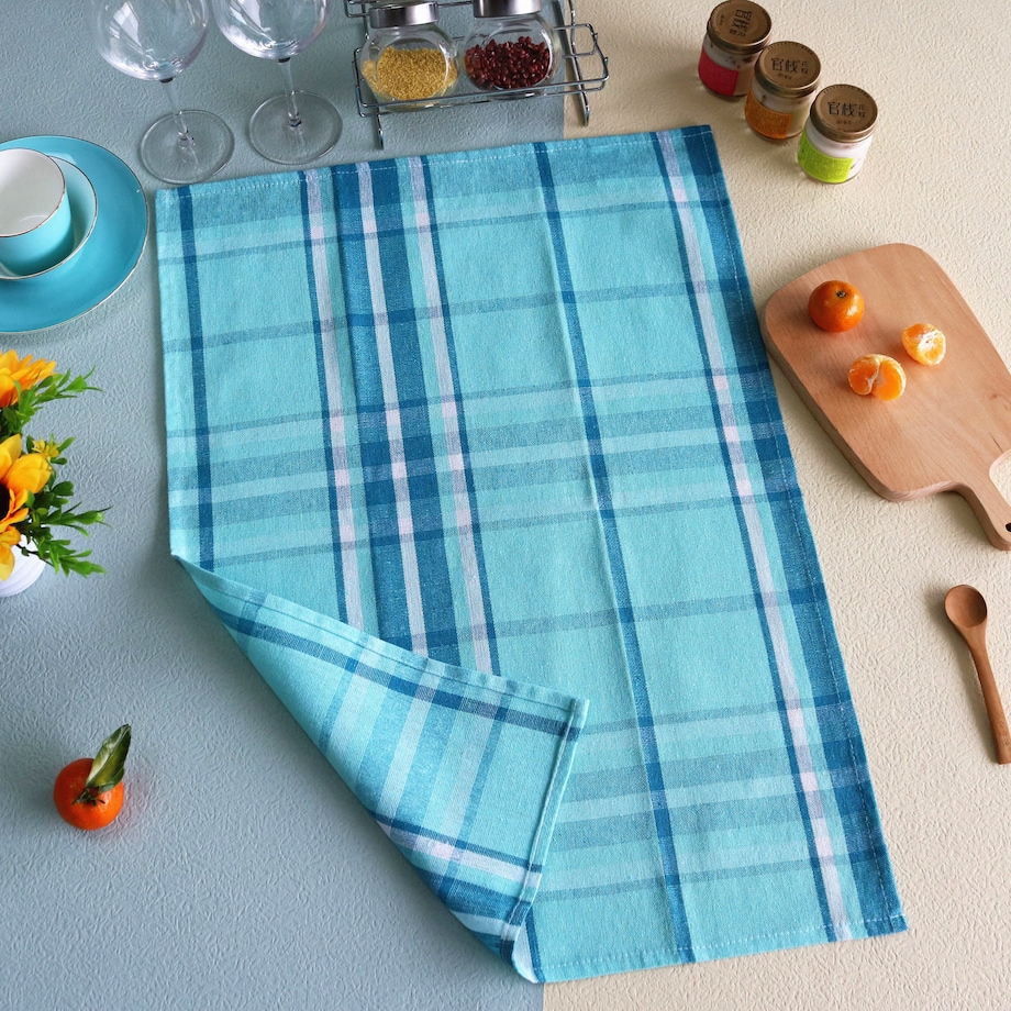 Bawełniana Ścierka Kuchenna Ręcznik 45 x 65 Turkusowa Kratka Bawełniana