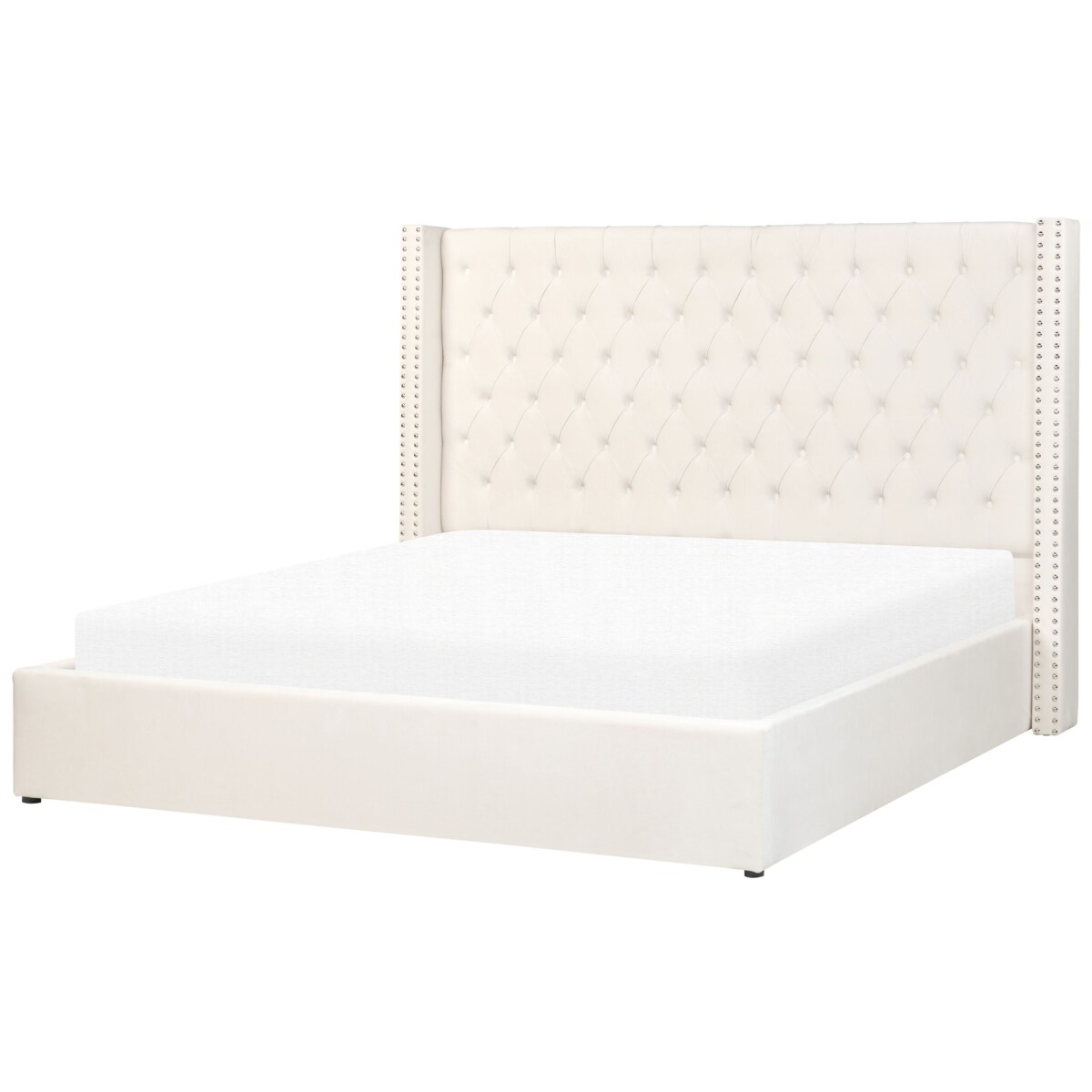 Łóżko z pojemnikiem welurowe 180 x 200 cm złamana biel LUBBON