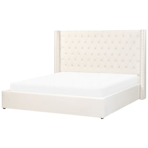 Łóżko z pojemnikiem welurowe 180 x 200 cm złamana biel LUBBON