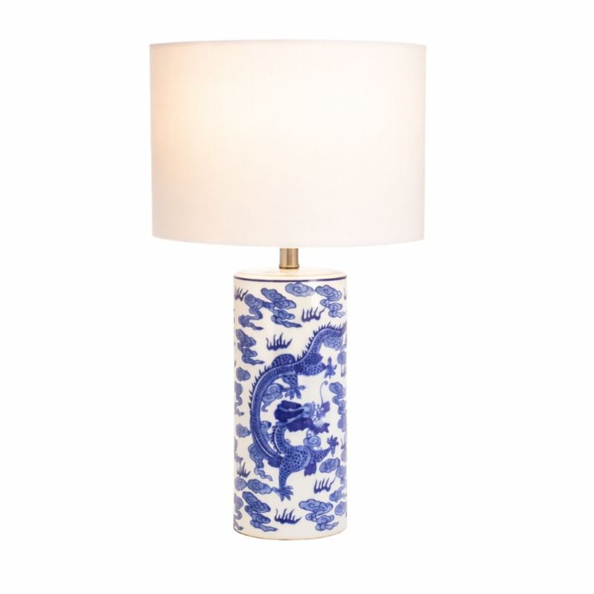 Lampa ceramiczna niebieska na komodę do salonu z białym abażurem MING