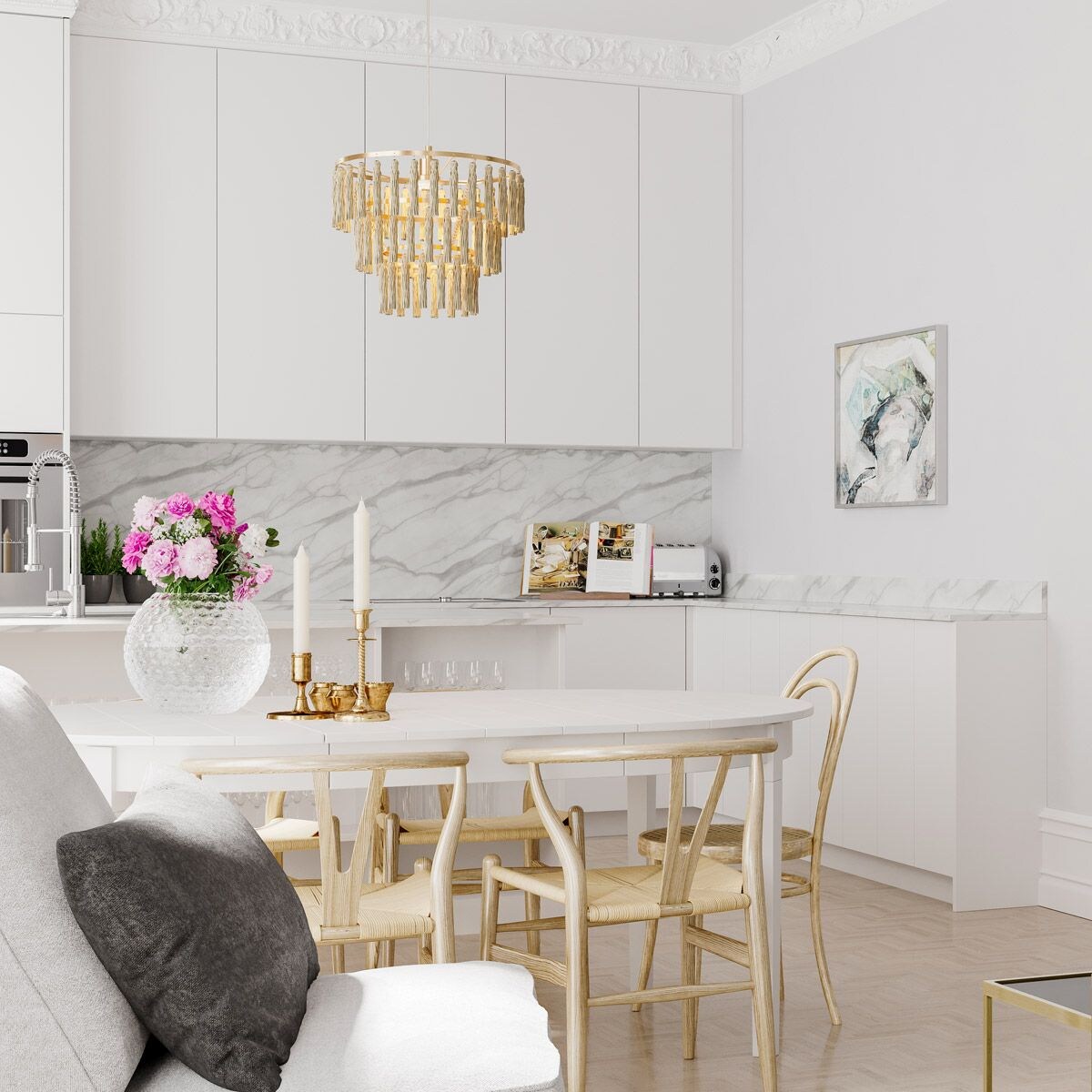 Wisząca lampa nad łóżko Chloe beżowy zwis boho frędzle