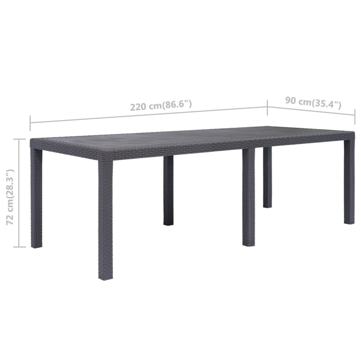 vidaXL Stół ogrodowy, 220x90x72 cm, plastikowy, brązowy