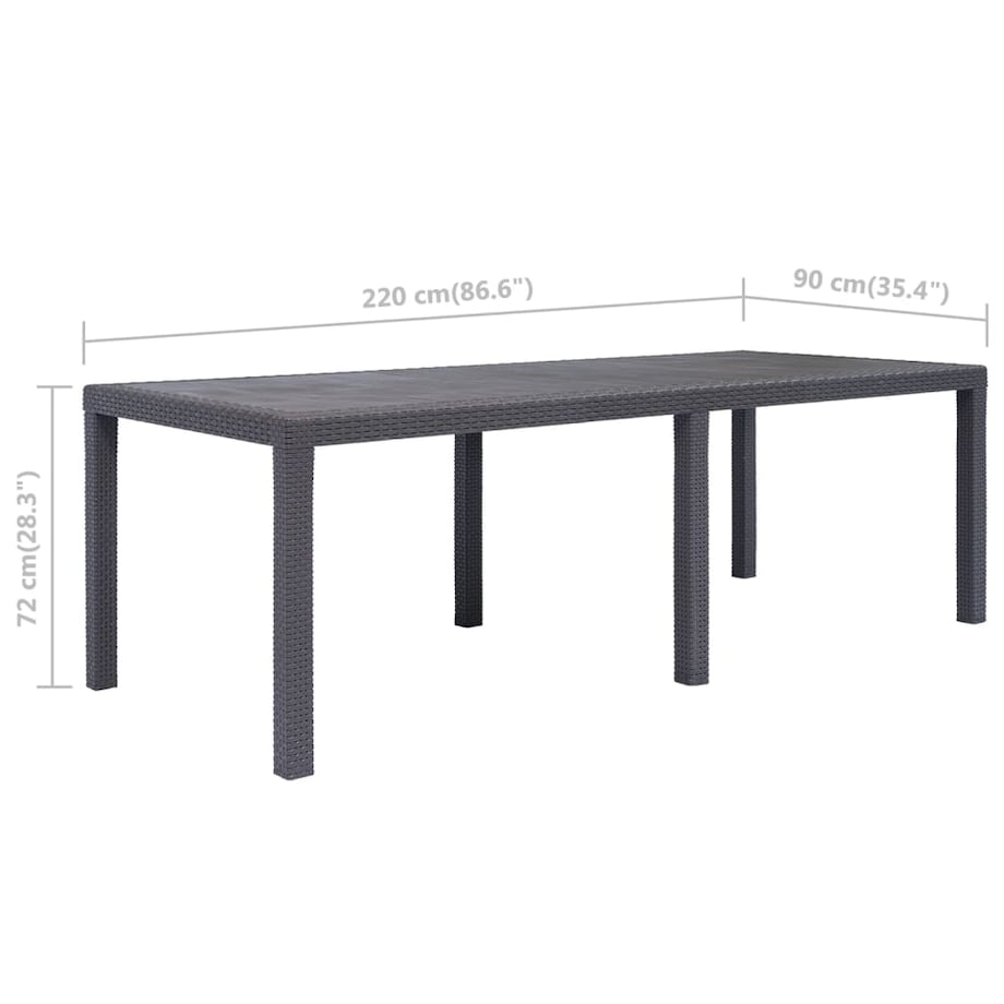 vidaXL Stół ogrodowy, 220x90x72 cm, plastikowy, brązowy