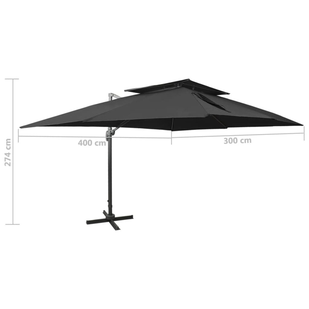 vidaXL Parasol wiszący z podwójną czaszą, 400x300 cm, czarny