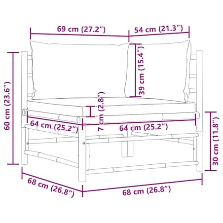 vidaXL Ogrodowa sofa narożna, śmietankowe poduszki, bambus