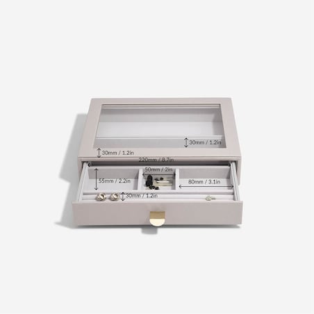 Szkatułka na biżuterię Stackers 6 komorowa classic taupe z szufladą i szklaną pokrywką