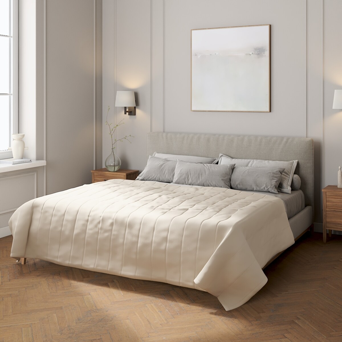 Narzuta pikowana w pasy 130x210 naturalny len