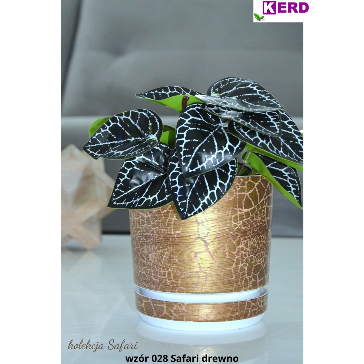 26 cm wzór SAFARI DREWNO Doniczka z podstawką efekt naturalny drewna złotej deski drewnopodobna