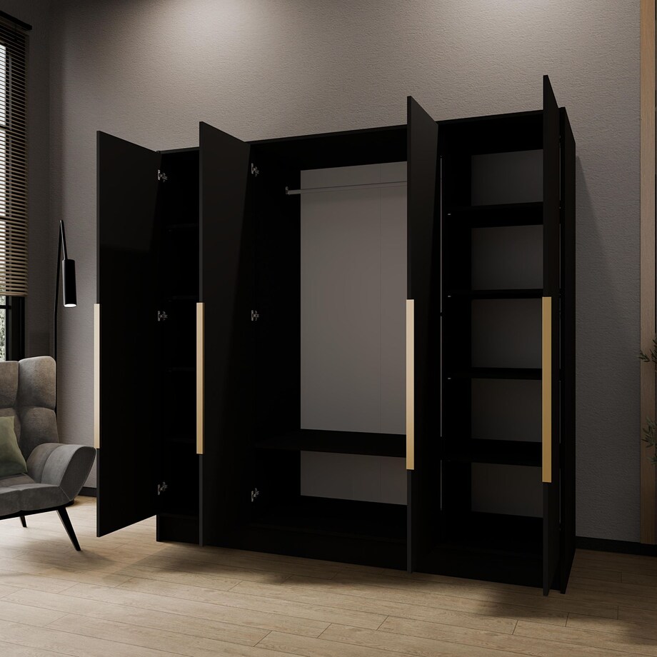 Szafa 200 gładka ORTO bez lustra z czarnymi uchwytami, czarna