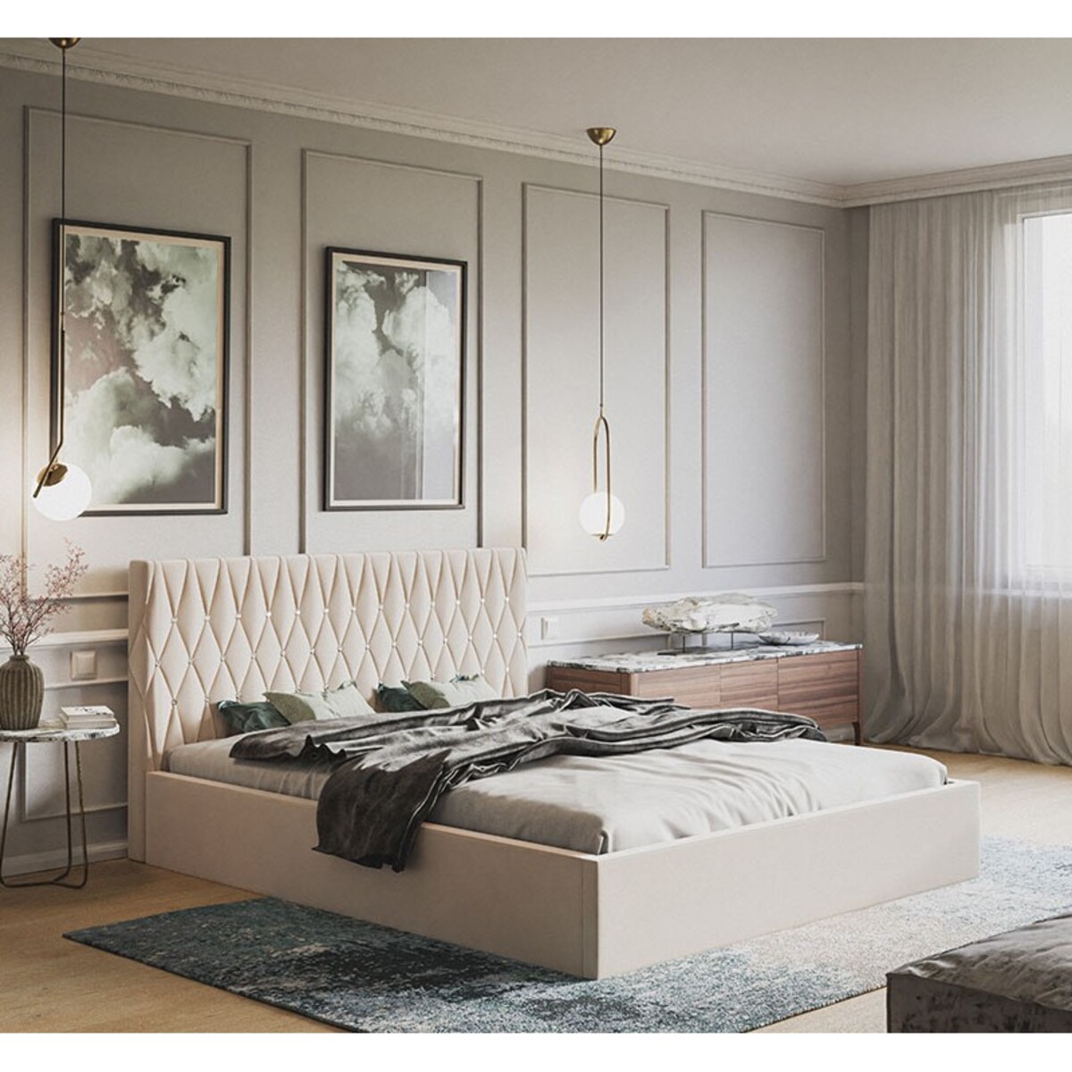 Łóżko do sypialni 140x200 OLDO 3 tapicerowane, z pojemnikiem- beżowe