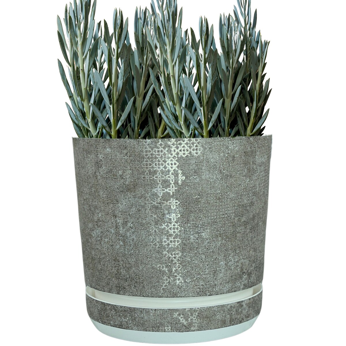 14 cm wzór Szary gres TRIBECA 013 Doniczka z podstawką matowa donica z połyskującym srebrnym wzorem