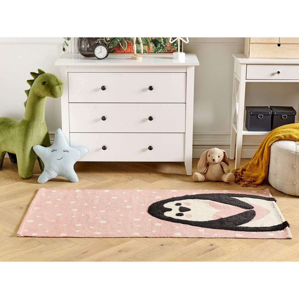 Dywan dziecięcy bawełniany motyw pingwina 80 x 150 cm różowy PENGKOL