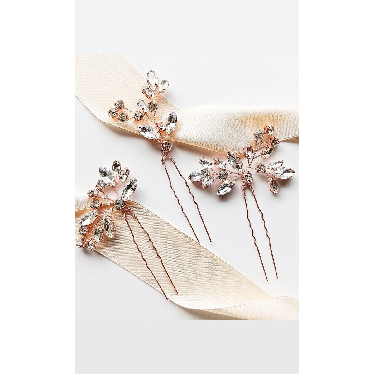 OZDOBY do włosów z cyrkoniami kryształkami różowe złoto 3 szt damski stroik