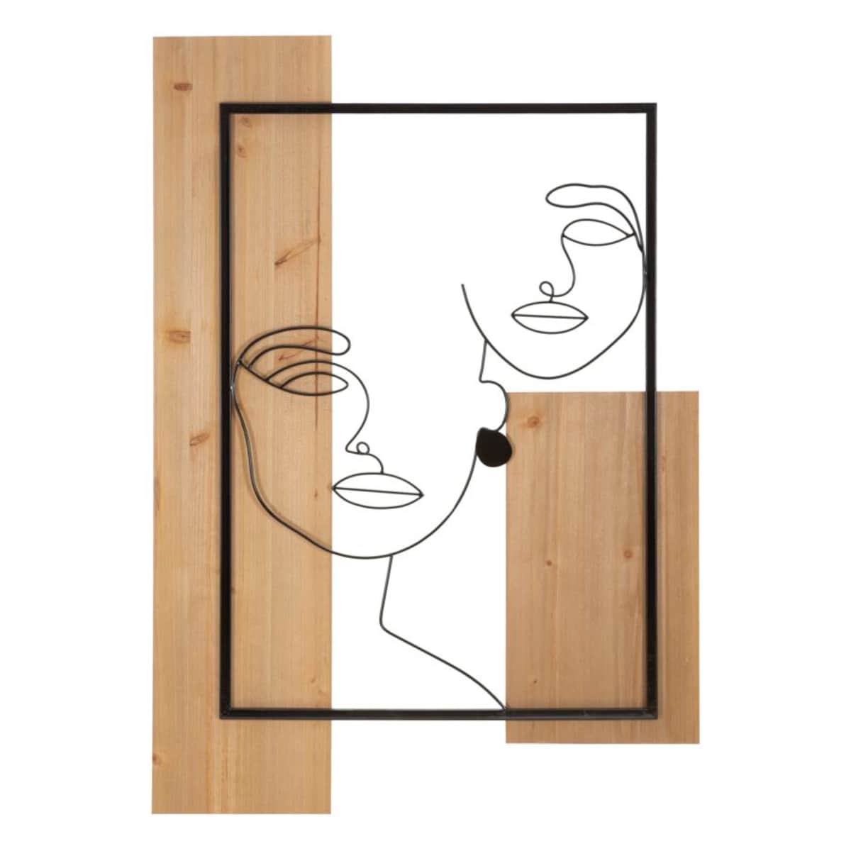 Dekoracja ścienna Faces, kolor czarny i brązowy, żelazo i płyta MDF, 63 x 90 cm, motyw: twarz, do salonu i przedpokoju, Mauro Ferretti