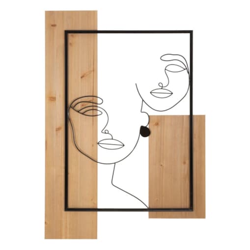 Dekoracja ścienna Faces, kolor czarny i brązowy, żelazo i płyta MDF, 63 x 90 cm, motyw: twarz, do salonu i przedpokoju, Mauro Ferretti