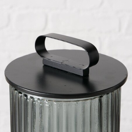 Czarny lampion SPARGO, ryflowane szkło