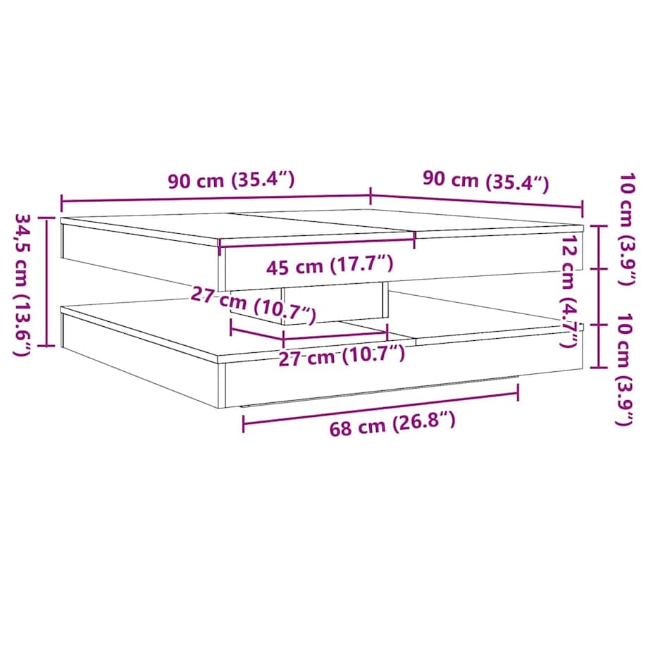 vidaXL Stolik kawowy obrotowy 360 stopni czarny dąb 90x90x34,5 cm