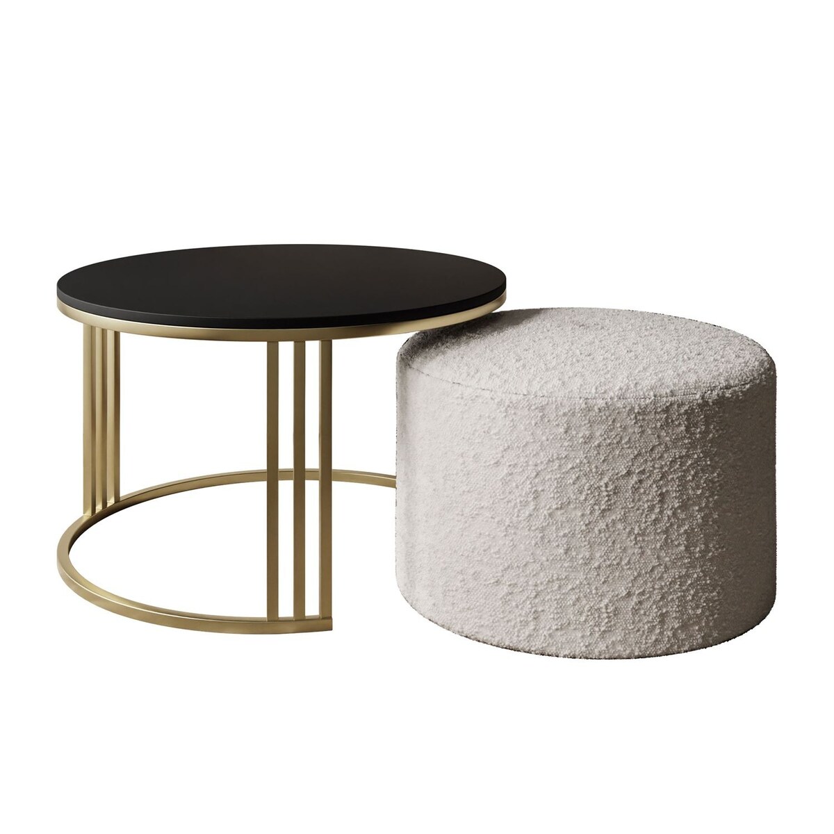 Stolik kawowy z pufą LORI MAT złoto szczotkowane, czarny mat / Coral 65