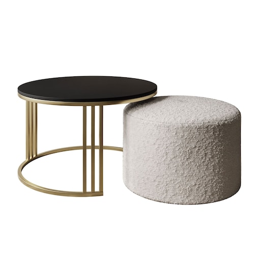 Stolik kawowy z pufą LORI MAT złoto szczotkowane, czarny mat / Coral 65