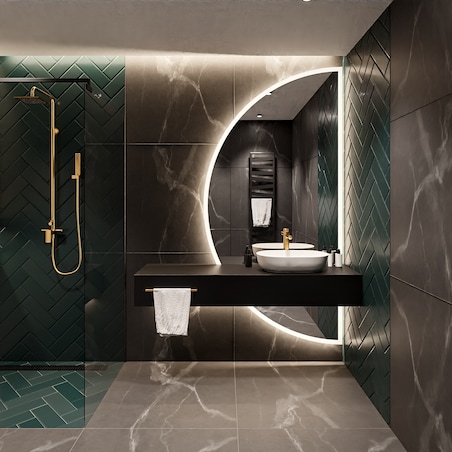 Lustro łazienkowe półokrągłe w dwóch częściach z podświetleniem - DOPPIO LED II