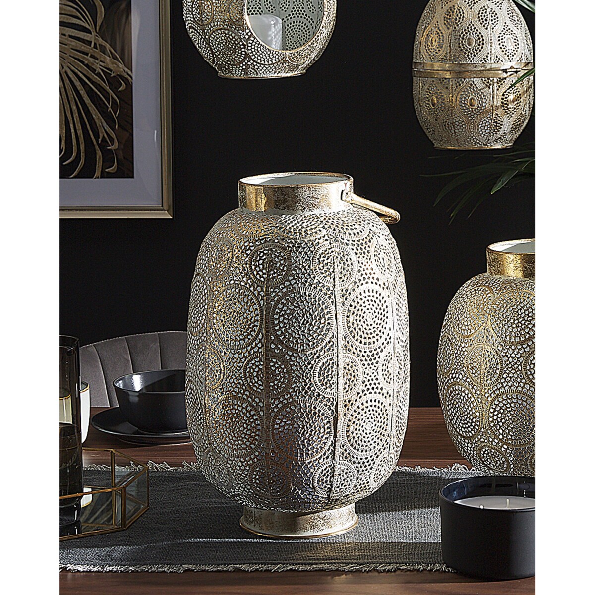 Lampion metalowy 40 cm złoty LANTAU