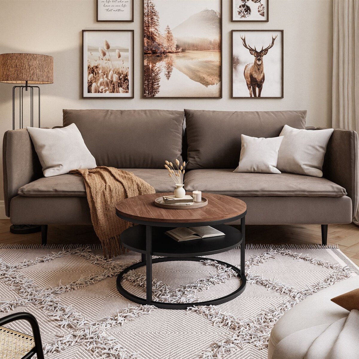 Stolik kawowy CIRI SLIM z półką czarny dąb stirling