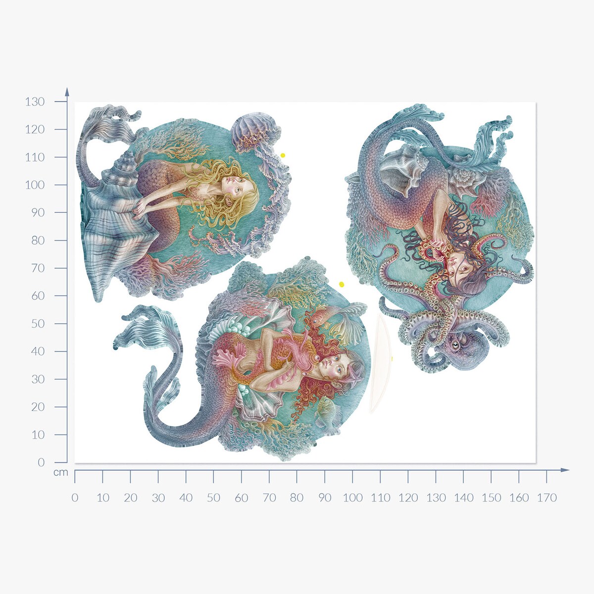 Zestaw naklejek na ścianę, Małe syrenki, 130cm