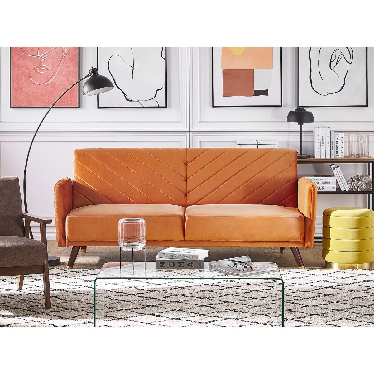 Sofa rozkładana SENJA Welur Pomarańczowy dla 3 osób