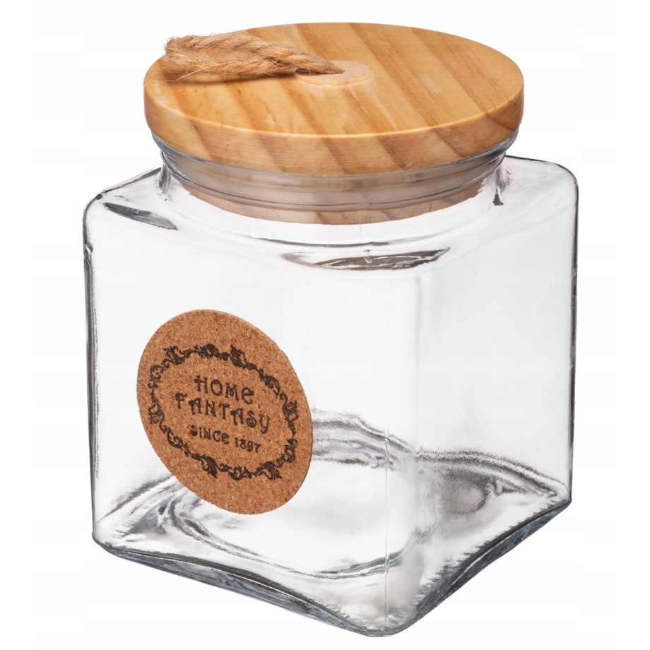 POJEMNIK SZKLANY drewno korek 850 ml na przyprawy żywność kawę sól dekor